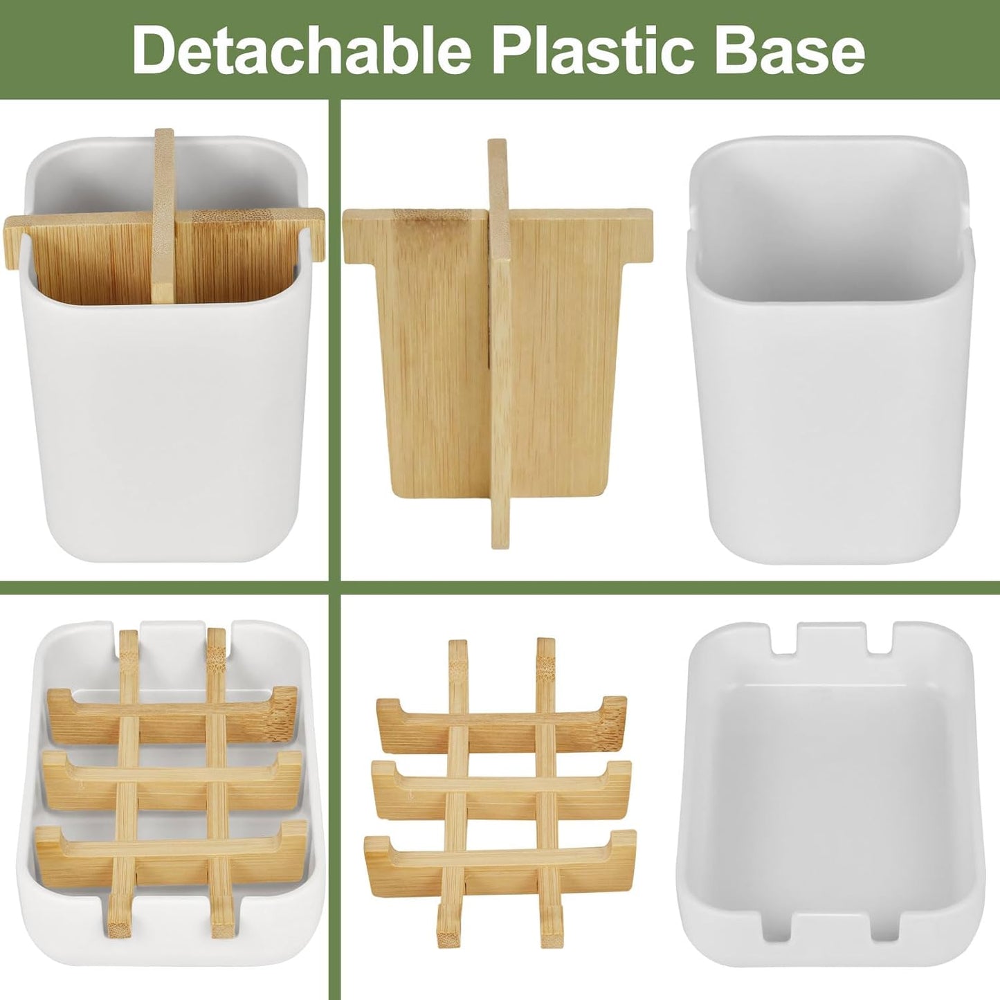 Toothbrush Holders and Soap Holder Set, Tooth Brush Holder with 4 Slots, Plastic Soap Dish Tray for Shower, Bathroom Accessories Set for Countertop Storage - White