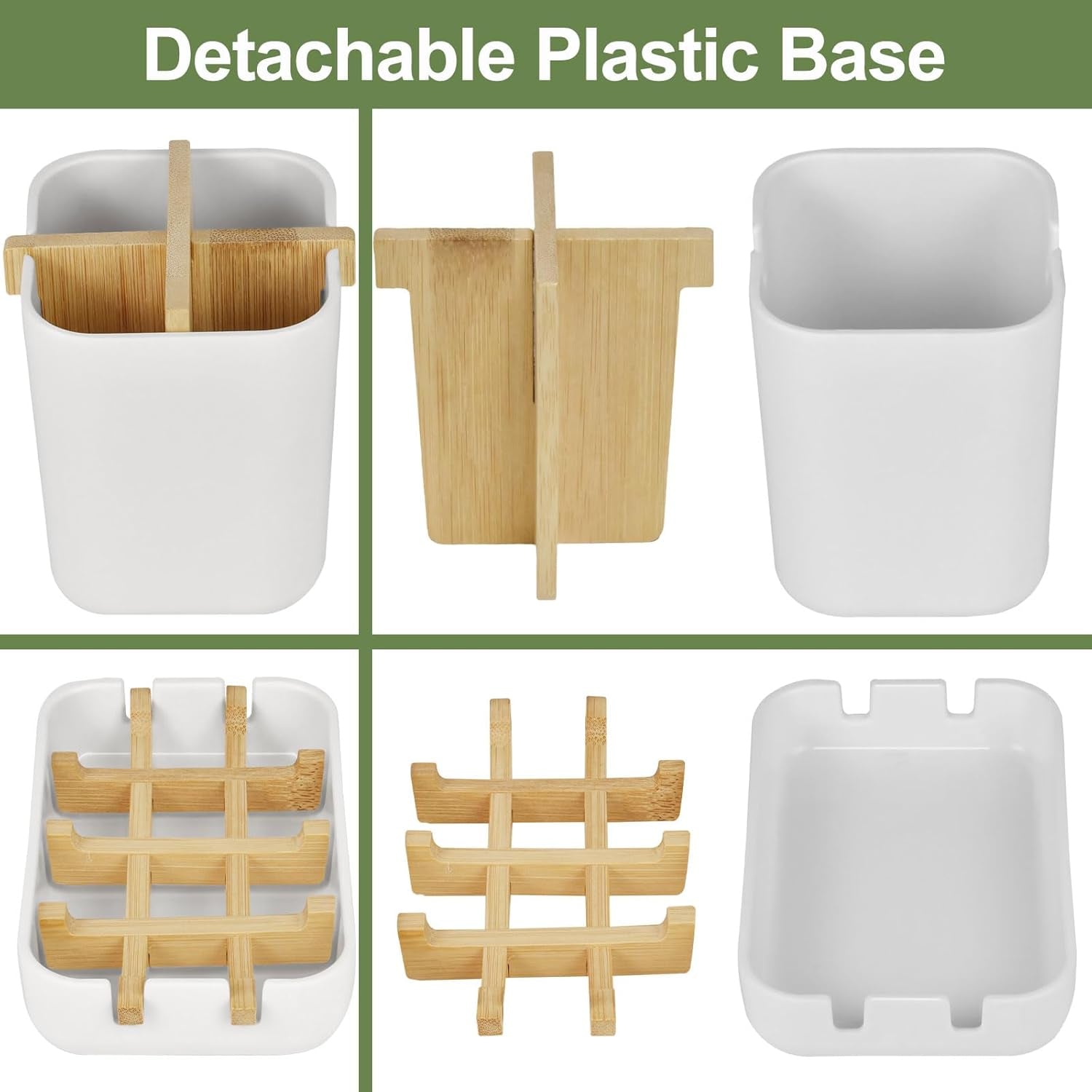 Toothbrush Holders and Soap Holder Set, Tooth Brush Holder with 4 Slots, Plastic Soap Dish Tray for Shower, Bathroom Accessories Set for Countertop Storage - White