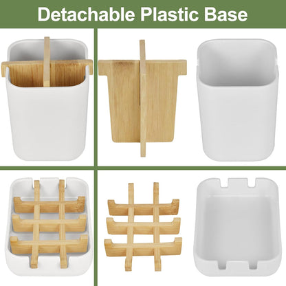 Toothbrush Holders and Soap Holder Set, Tooth Brush Holder with 4 Slots, Plastic Soap Dish Tray for Shower, Bathroom Accessories Set for Countertop Storage - White