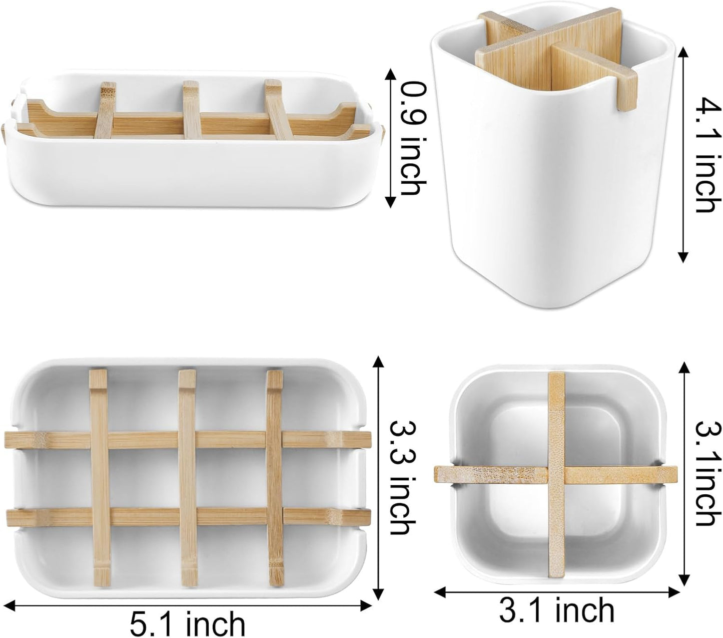 Toothbrush Holders and Soap Holder Set, Tooth Brush Holder with 4 Slots, Plastic Soap Dish Tray for Shower, Bathroom Accessories Set for Countertop Storage - White